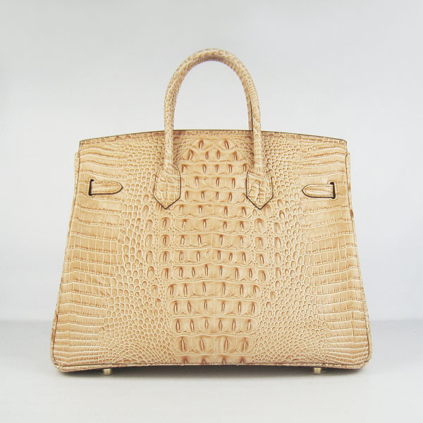 High Quality Fake Hermes Birkin 35CM Crocodile Head Veins Leather Bag Earth Yellow 6089 - Click Image to Close